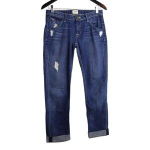 Hudson Jeans Blue Skinny Cropped Rolled Cuff Raw Hem Distressed W30 L25.5